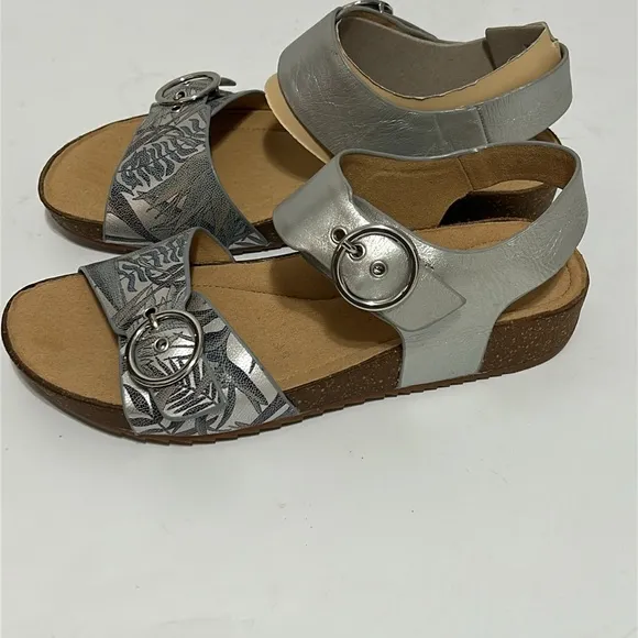 Silver and Gray Sandals with Buckle