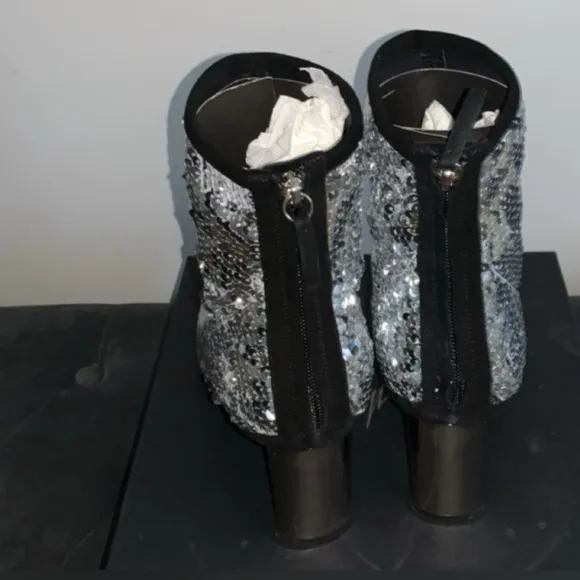 Silver Sequin Ankle Boots