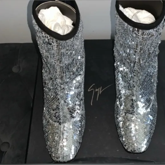 Silver Sequin Ankle Boots