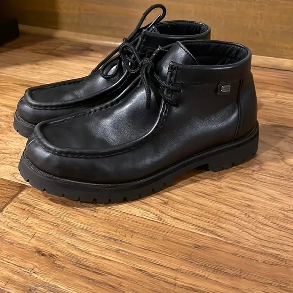 SKECHERS Mens Martyr Shoes 6779 Black Leather Lace Up Ankle Boots Size 11