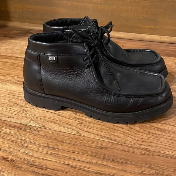 SKECHERS Mens Martyr Shoes 6779 Black Leather Lace Up Ankle Boots Size 11