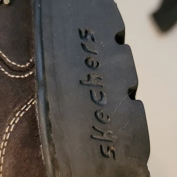 Skechers shoes loafers 100% leather brown Y2K thick soles platform heels sz 7.5