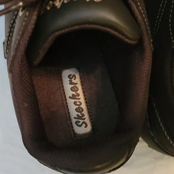 Skechers shoes loafers 100% leather brown Y2K thick soles platform heels sz 7.5