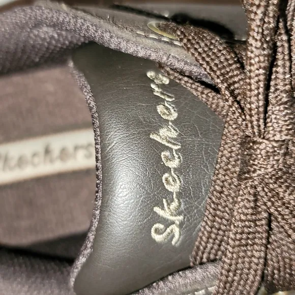 Skechers shoes loafers 100% leather brown Y2K thick soles platform heels sz 7.5