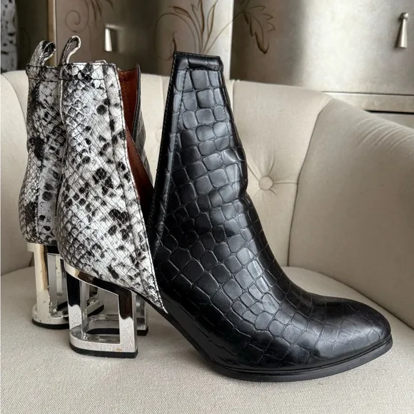 Snakeskin Pattern Boots with Silver Heels