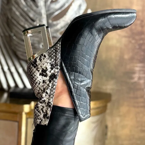 Snakeskin Pattern Boots with Silver Heels