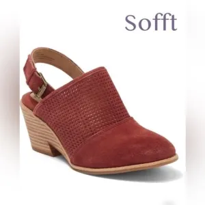 Sofft Sabie Clog Maroon Suede Wedge Slingback Buckle Shoes Women’s Size 8