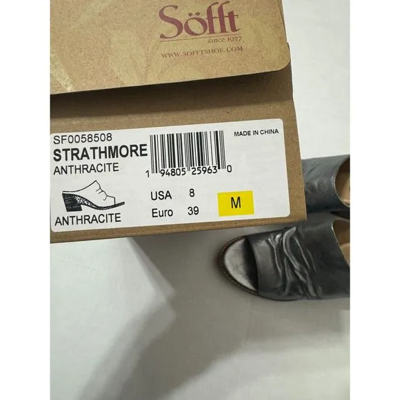 SOFFT Strathmore NWB Sz 8 Anthracite Italian Leather Comfort Sandals
