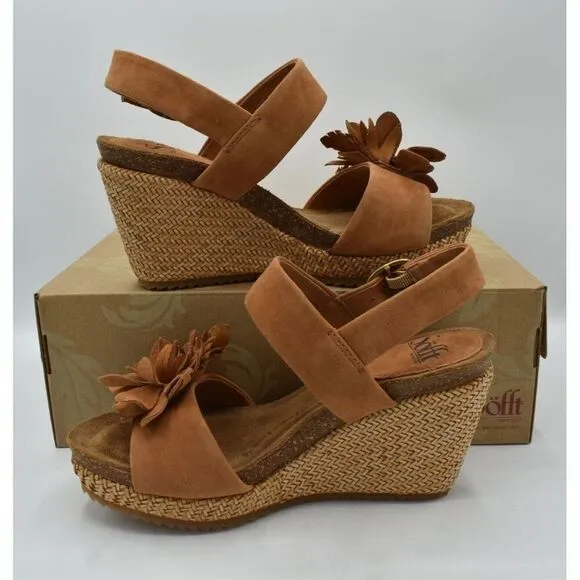 Sofft Womens Size 10 Cali Ginger Tan Suede Wedge Sandals Shoes
