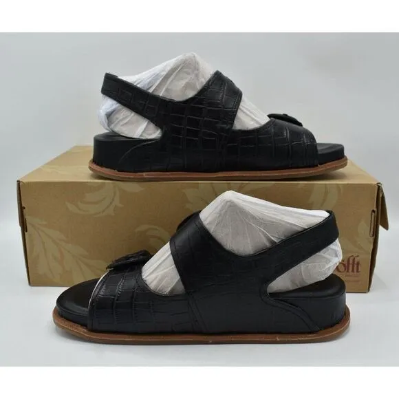 Sofft Womens Size 8 Adalia Croc Embossed Black Suede Leather Sandals Shoes