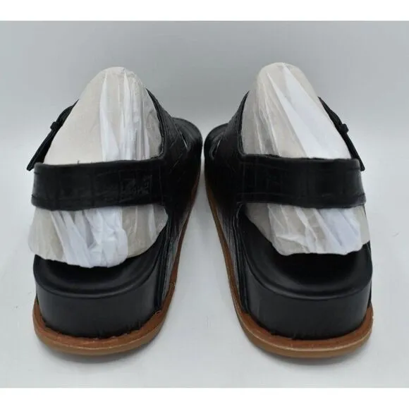 Sofft Womens Size 8 Adalia Croc Embossed Black Suede Leather Sandals Shoes