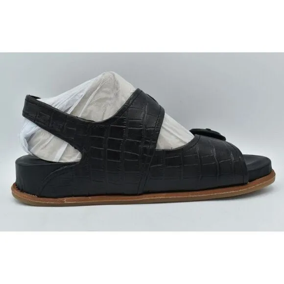 Sofft Womens Size 8 Adalia Croc Embossed Black Suede Leather Sandals Shoes