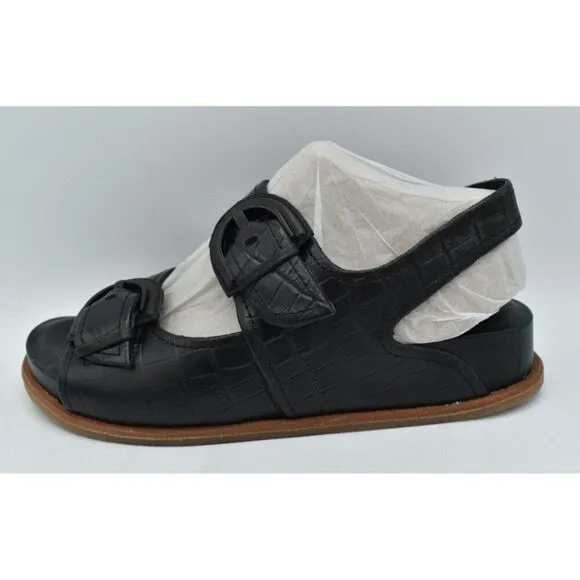 Sofft Womens Size 8 Adalia Croc Embossed Black Suede Leather Sandals Shoes