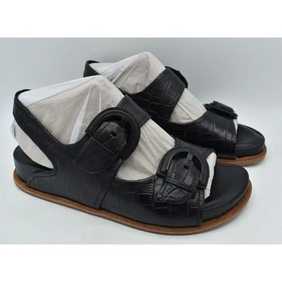 Sofft Womens Size 8 Adalia Croc Embossed Black Suede Leather Sandals Shoes