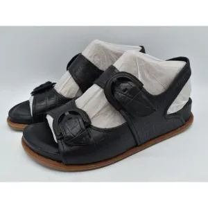 Sofft Womens Size 8 Adalia Croc Embossed Black Suede Leather Sandals Shoes