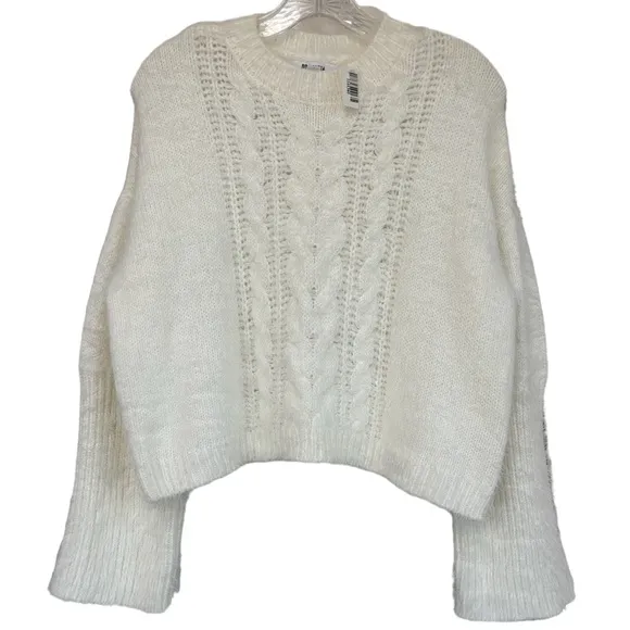 Soft Eyelash Cropped Cable Sweater BB Dakota Feelin Lashy Off White Size Small