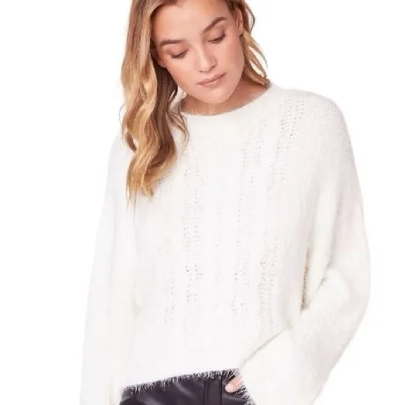 Soft Eyelash Cropped Cable Sweater BB Dakota Feelin Lashy Off White Size Small