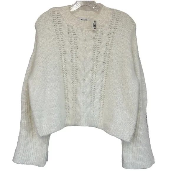 Soft Eyelash Cropped Cable Sweater BB Dakota Feelin Lashy Off White Size Small