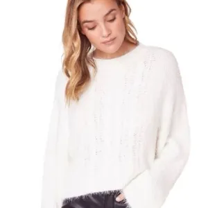 Soft Eyelash Cropped Cable Sweater BB Dakota Feelin Lashy Off White Size Small