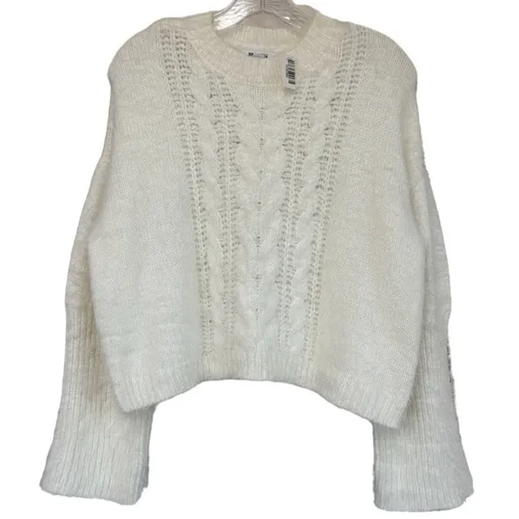 Soft Eyelash Cropped Cable Sweater BB Dakota Feelin Lashy Off White Size Small