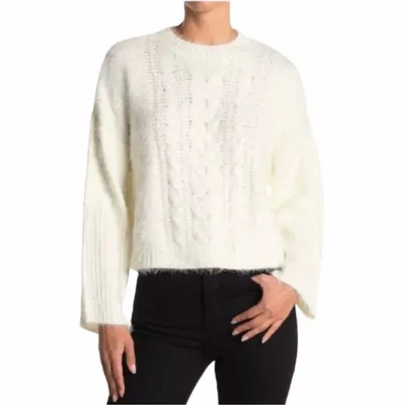 Soft Eyelash Cropped Cable Sweater BB Dakota Feelin Lashy Off White Size Small
