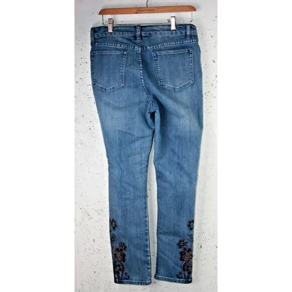 Soft Surroundings Jeans Womens Size 8  Med Wash Floral Embroidered Beaded