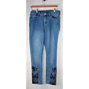 Soft Surroundings Jeans Womens Size 8  Med Wash Floral Embroidered Beaded