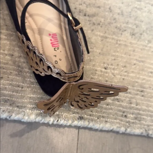 Sophia Webster Black Suede Shoes with Gold Butterflies