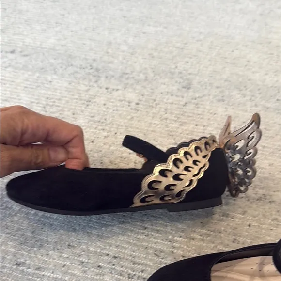 Sophia Webster Black Suede Shoes with Gold Butterflies