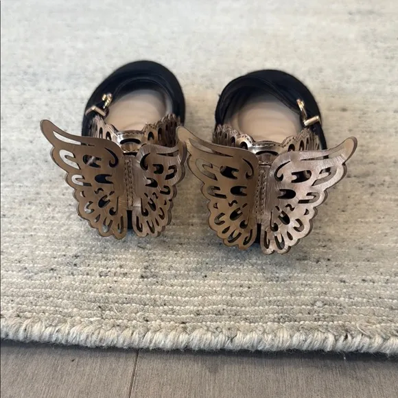 Sophia Webster Black Suede Shoes with Gold Butterflies