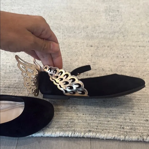 Sophia Webster Black Suede Shoes with Gold Butterflies