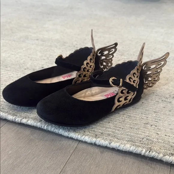 Sophia Webster Black Suede Shoes with Gold Butterflies