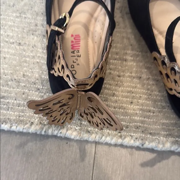 Sophia Webster Black Suede Shoes with Gold Butterflies