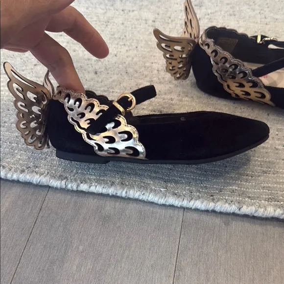 Sophia Webster Black Suede Shoes with Gold Butterflies