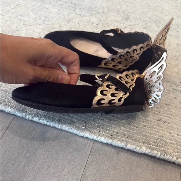 Sophia Webster Black Suede Shoes with Gold Butterflies