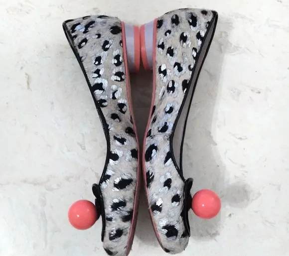 Sophia Webster Metallic Calf Hair Leopard Print Flats