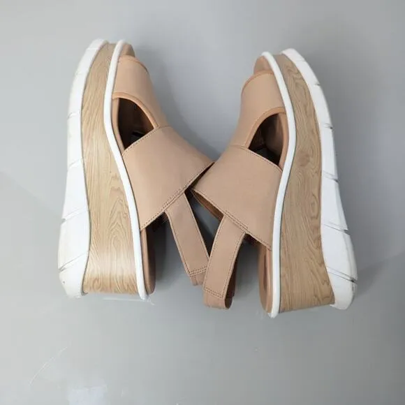 Sorel Beige Joanie III Slingback Leather Platform Wedge Sandal Comfort Size 10.5