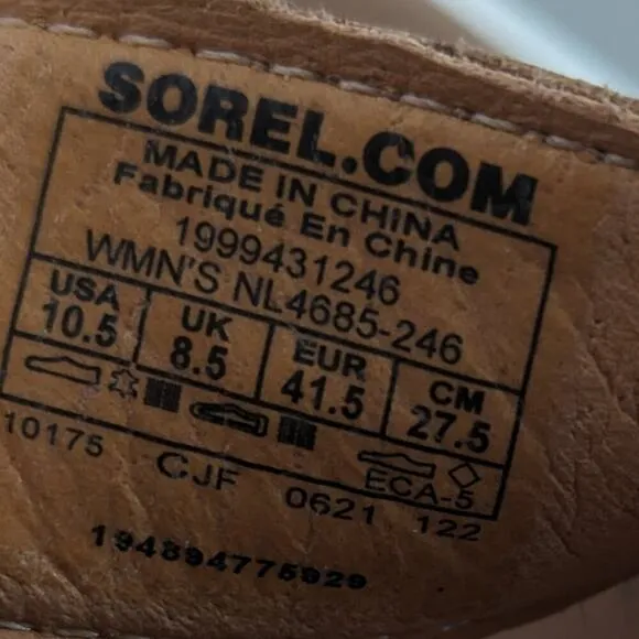 Sorel Beige Joanie III Slingback Leather Platform Wedge Sandal Comfort Size 10.5