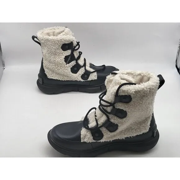 Sorel Boots Explorer II Womens Joan Cozy Waterproof  Black White Size 6.5