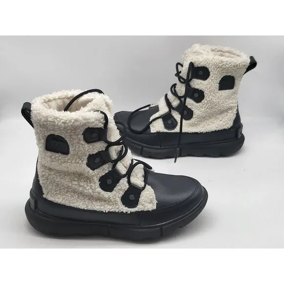 Sorel Boots Explorer II Womens Joan Cozy Waterproof  Black White Size 6.5