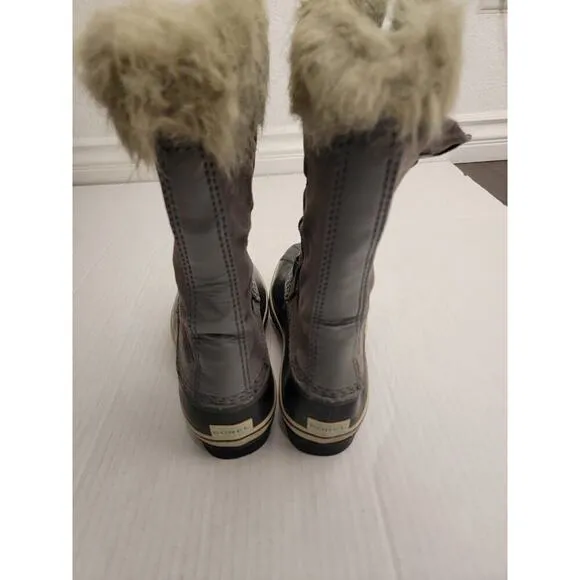 Sorel Boots Womens Sz 7 Joan Of Arctic Faux Fur Waterproof Snow Gray