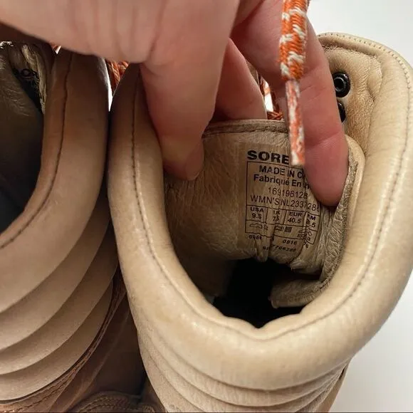 Sorel Conquest Wedge Ankle Boots Elk Camel Leather Lace Up 9.5 PDX
