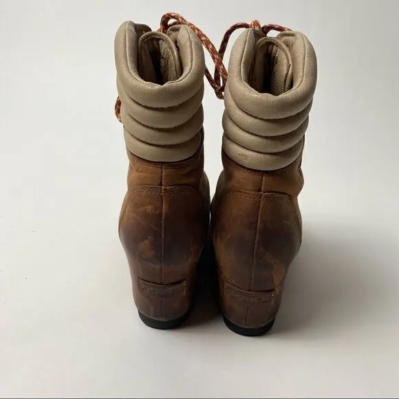 Sorel Conquest Wedge Ankle Boots Elk Camel Leather Lace Up 9.5 PDX