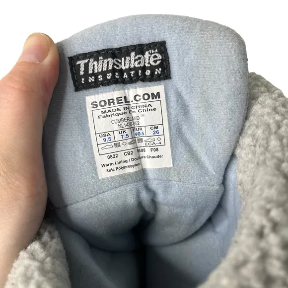 Sorel Cumberland Light Blue Grey Tall Fleece Lined Lace-Up Winter Snow Boots 9.5