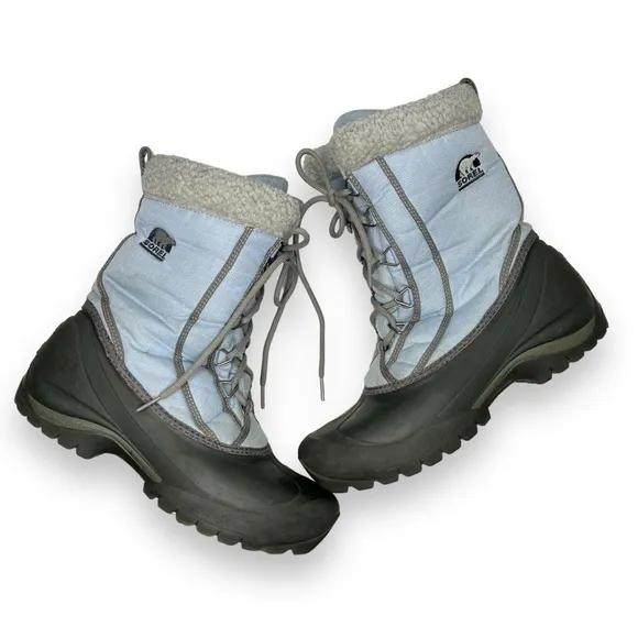 Sorel Cumberland Light Blue Grey Tall Fleece Lined Lace-Up Winter Snow Boots 9.5