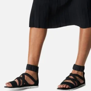 Sorel Ella II Ankle Strap Sandals Leather Flats Black Size 8.5 NEW