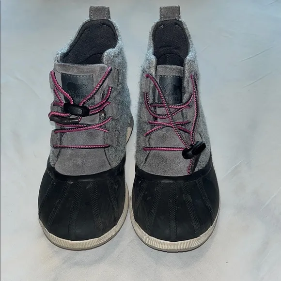Sorel Gray and Pink Lace-Up Boots