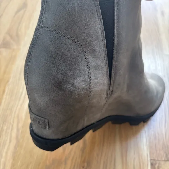 Sorel Joan of Arctic Wedge II Waterproof Zipper Gray Black Leather Boot Women 10