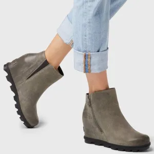 Sorel Joan of Arctic Wedge II Waterproof Zipper Gray Black Leather Boot Women 10