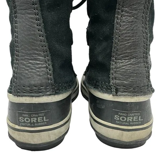 Sorel Joan of Ark Snow Boot Womens 7 Black Suede Faux Fur Waterproof Lace Up